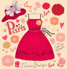 Fashion illustration with dress and hat N2