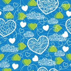 Decorative pattern with hearts and clouds