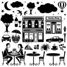 design elements with an outdoor cafe in the evening theme N2