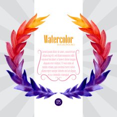 Watercolor template with wreath of colorful leaves N3