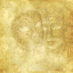 Vintage Venetian Masks on golden floral background N2