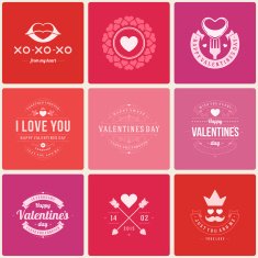 Happy Valentine's Day greetings cards labels badges N5