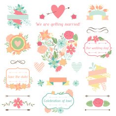 Wedding collection of decorations flowers ribbons and labels N2
