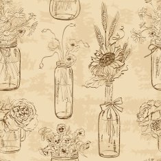 Seamless pattern of mason jars with flowers N3