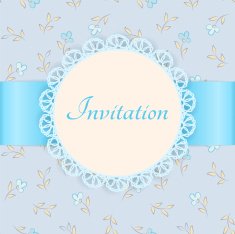 Vector lace frame with blue ribbon on floral background