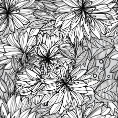 Monochrome seamless pattern of abstract flowers N25