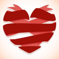 Red ribbon banner in the shape of heart