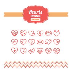Set of hand-drawn hearts icons