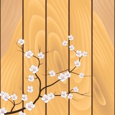 Cherry branch on wooden background Vector illustration