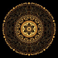Decorative gold frame with vintage patterns on black Vector background