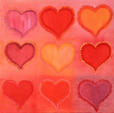 Nine various red hearts