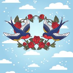 Old school frame with roses and birds N10