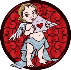 Valentine's Day Cupid Sealing Love Letter with Heart