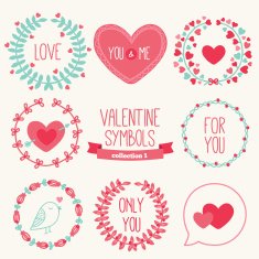 Set of holiday symbols - wreathes hearts