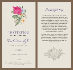 Set of vintage vector vertical invitation with Victorian bouquets