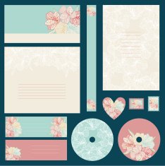 Set of wedding invitations with flowers background N5