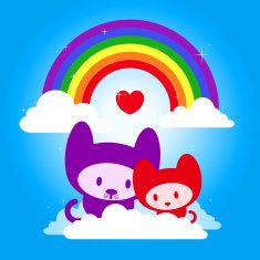 cute kitten couple with rainbow in love