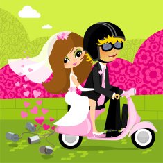 Wedding vespa vector illustration
