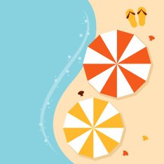 Beach summer background with umbrellas