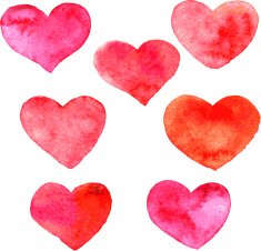 set of hearts painted by watercolor N3