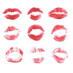 Set of beautiful red lips print on isolated white background N2