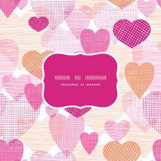 Textured fabric hearts frame seamless pattern background