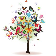Floral tree with butterfly