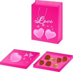 Pink valentine paper packet with chocolate candy box