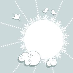 Blue vintage card with birds and clouds digital scrap-booking