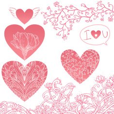Romantic elements vector set hearts