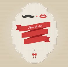 Vintage funny wedding invitation with mustache and lips