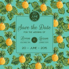 Wedding Invitation Card - with Retro Pineapples N2