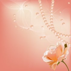 Pink wedding background with pearls waves and rose