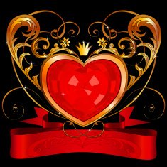 Ornate crystal heart with red classical banner