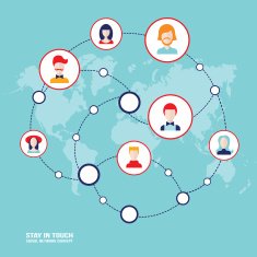 Social network concept People avatars on world map background
