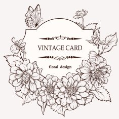 Vintage hand drawing background with dahlia flowers and butterfly N2