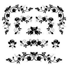 Vintage calligraphic vignettes with rose buds Vector illustration