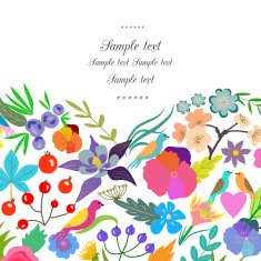 Vector floral design element with flowers and birds N4