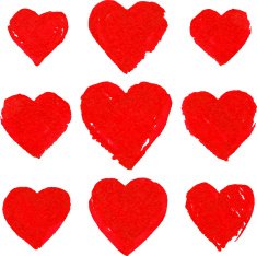 Red acrylic painted vector hearts set