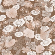seamless pattern with flowers sepia