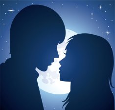 young man and woman in the light of a moon