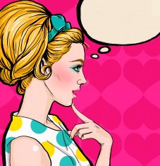 Pop Art blond girl in profile with the speech bubble