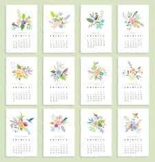 Calendar 2015 with flowers and birds Isolated Vector