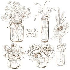 Set of mason jars with flowers N2