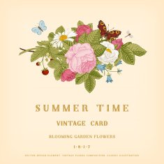 Summer vector vintage card with floral bouquet N6