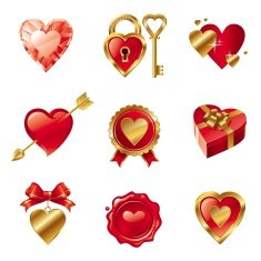 Vector set with Valentines signs and symbols