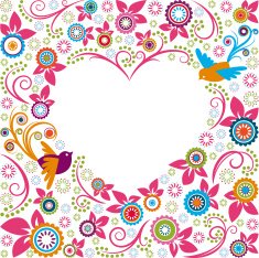 Valentine Flowers with Birds Heart Shape Frame