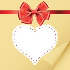 beige vintage heart frame with glossy red bow N2