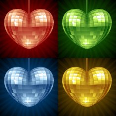 Vector mirror disco ball in the shape of heart N2