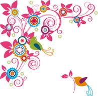 Couple Birds with Floral Corner Element